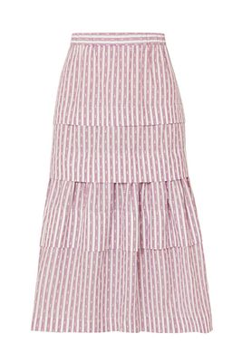 Mademoiselle Tiered Striped Fil Coupé Skirt from Anna Mason