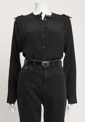 Black Silk Tunic Top with Silver Popper Button Detail from Tom Ford