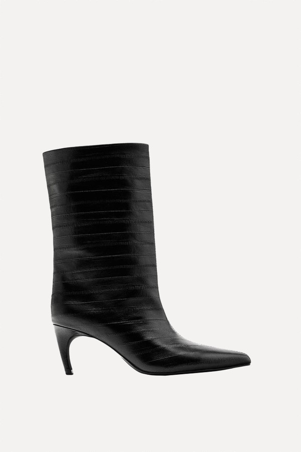 Embossed Leather High-Heel Ankle Boots  from Massimo Dutti