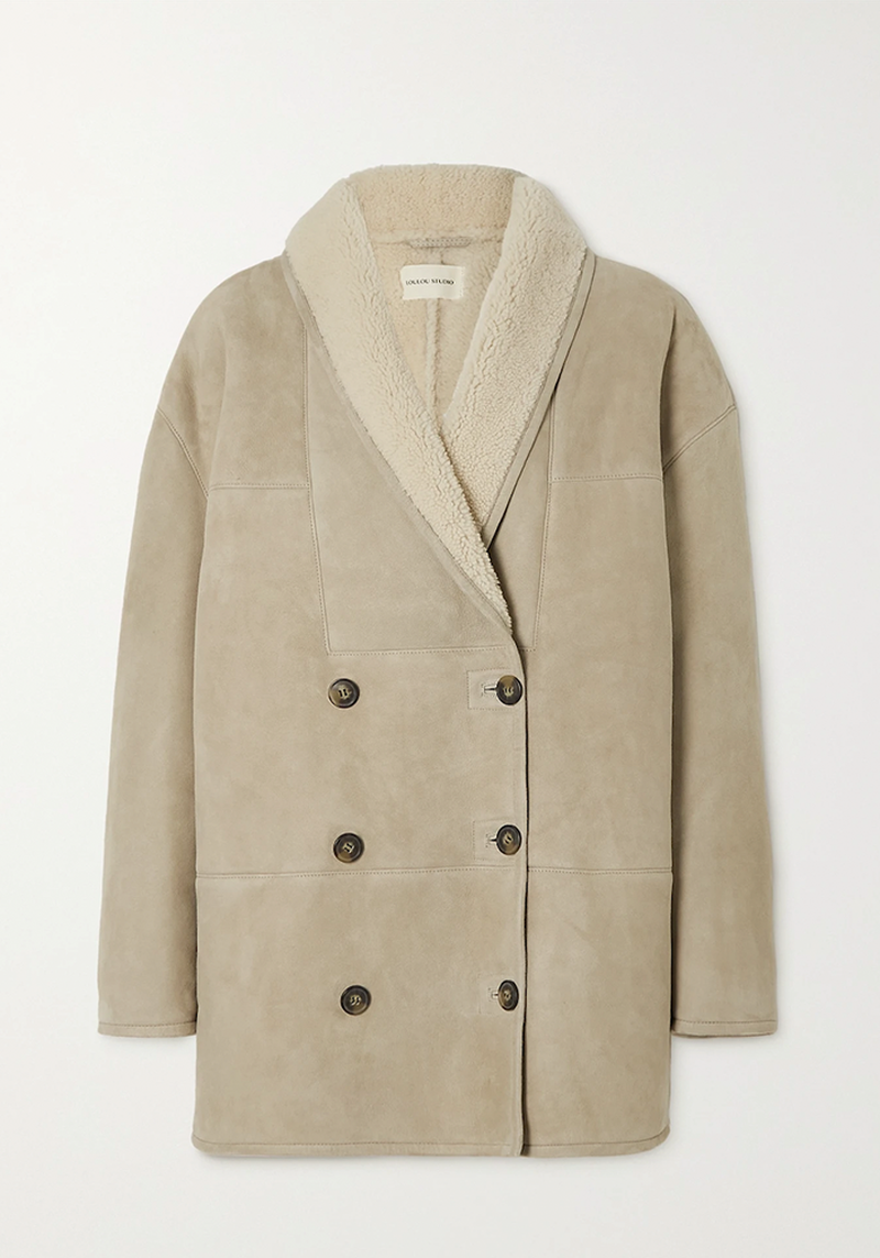 Oversized double-breasted shearling coat from Loulou Studio