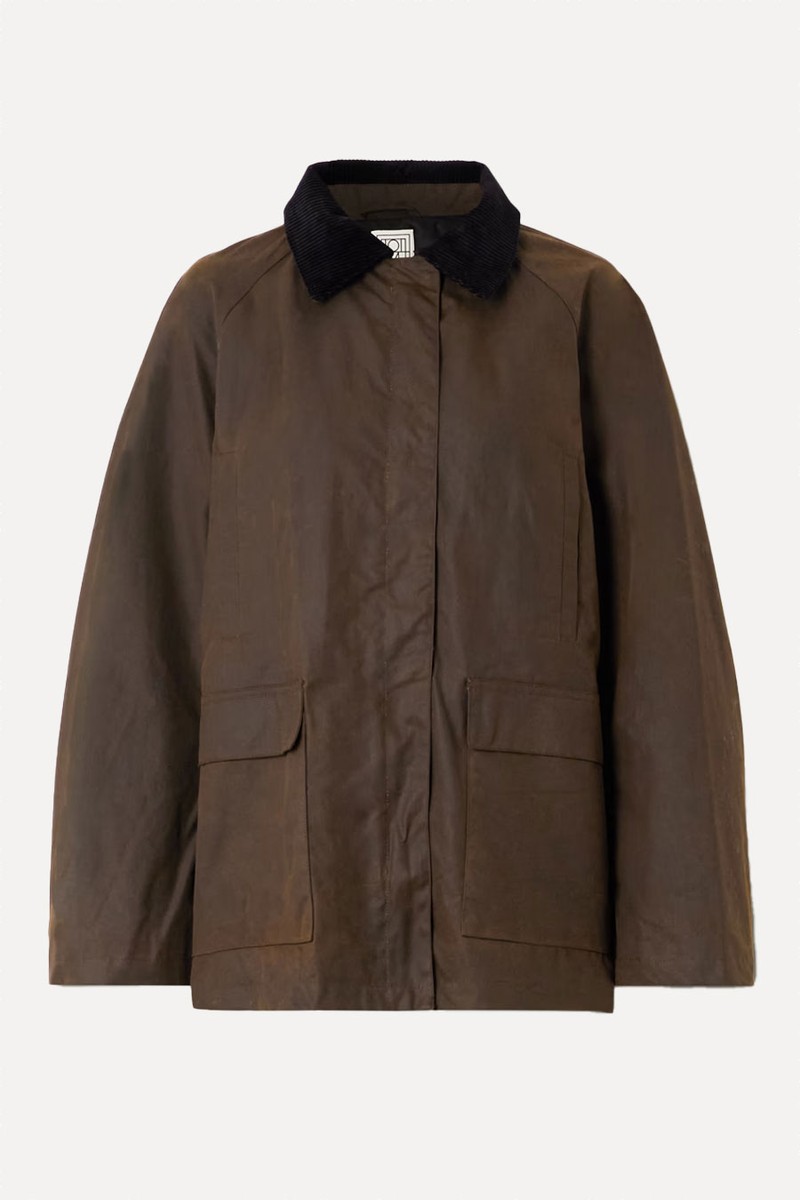 Oversized Corduroy-Trimmed Waxed Organic Cotton Jacket from TOTEME