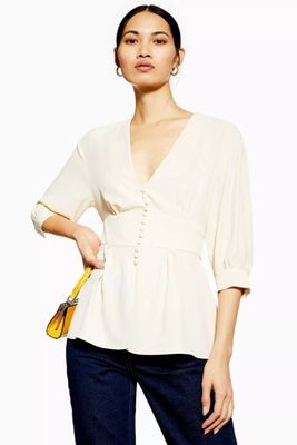 Ivory Short Sleeve Button Blouse