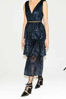 Check Sequin Midi Dress from Self-Portrait