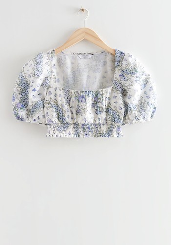 Printed Puff Sleeve Crop Top