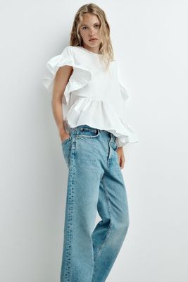 Contrast Top With Ruffle Trim from Zara