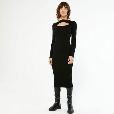 Black Cut Out Knit Bodycon Midi Dress