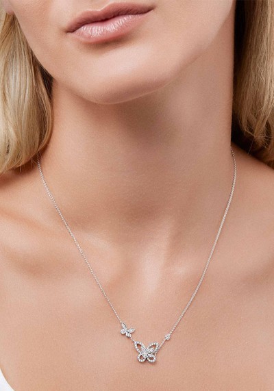 Double Butterfly Silhouette Diamond Pendant