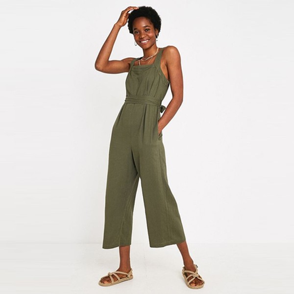 Emily Sarah Khaki Linen Jumpsuit from Urban Outfitters