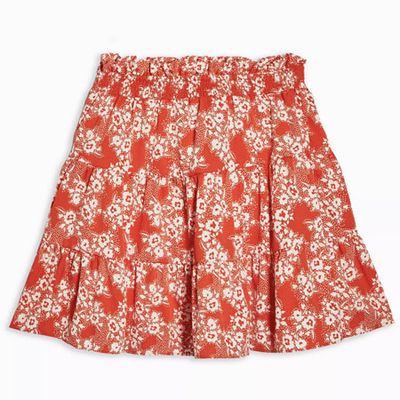 Red Shirred Floral Print Mini Skirt from Topshop