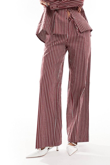  Stripe Wide Leg Trouser Co-ord In Maroon from Motel