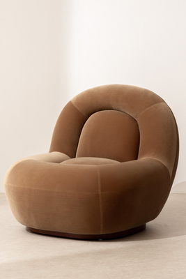  Velvet Lounge Chair with Walnut Plinth from Six The Residence.