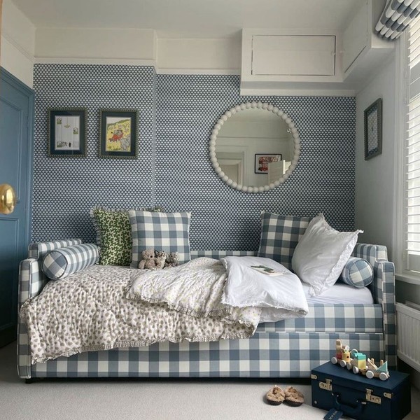 Upholstered Gingham Childrens Bed from Posie & Penn