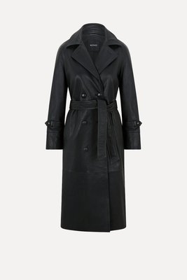 Double-Breasted Premium 100% Leather Trench Coat With Waist Belt  from NOVO London 