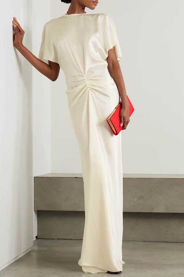 Gathered Open-Back Satin Maxi Dress from VICTORIA BECKHAM
