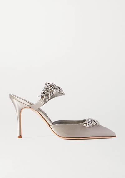 Lurum Crystal-Embellished Satin Mules from Manolo Blahnik