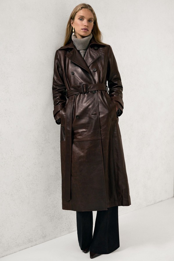 Hattie Leather Double-Breasted Trench Coat from Reiss
