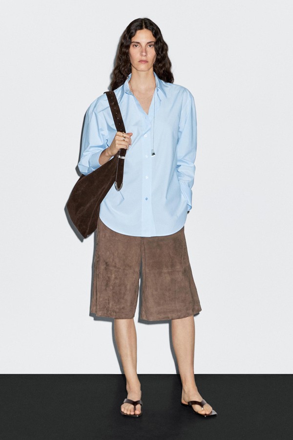 Long 100% Cotton Poplin Shirt   from Massimo Dutti