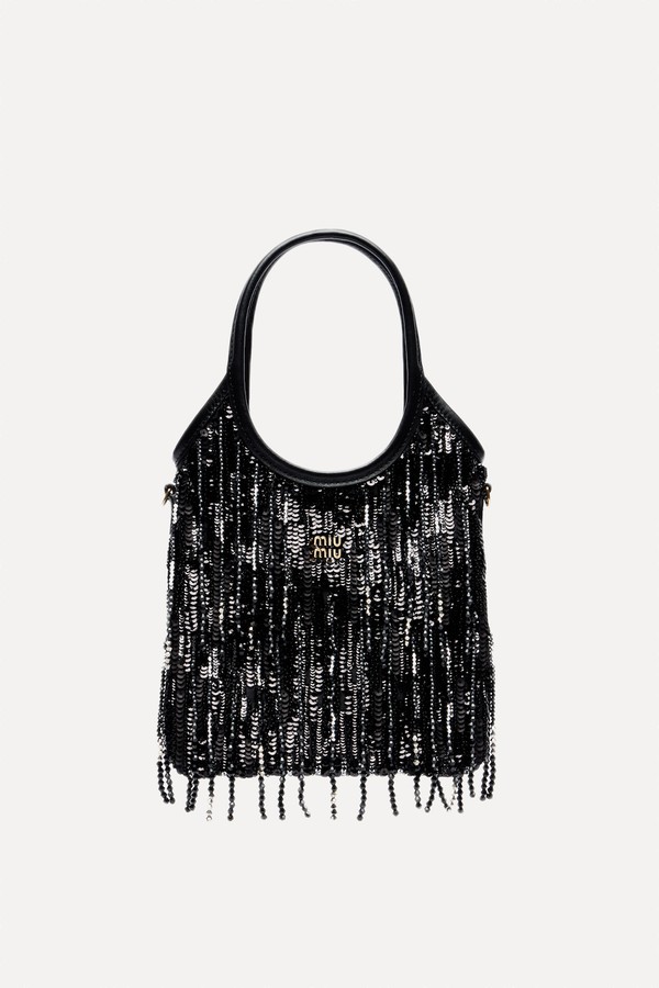 Ivy Medium Embellished Satin Tote Bag from Miu Miu