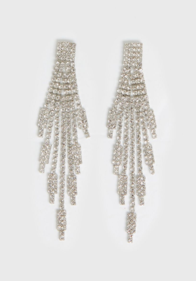 Silver Diamanté Drop Tassel Earrings
