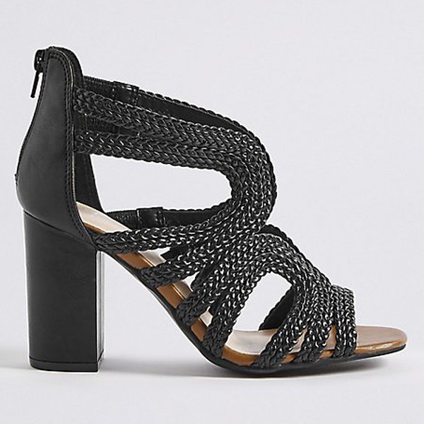 Block Heel Back Zip Sandals