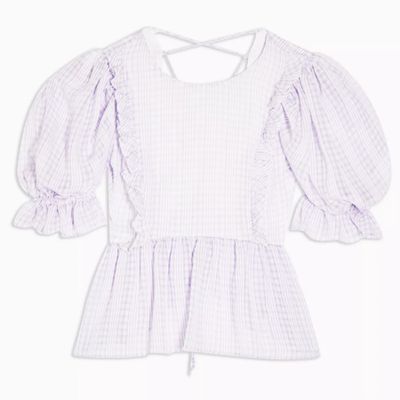 Lilac Gingham Puff Sleeve Blouse