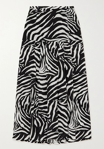 Nancy Pleated Zebra-Print Silk Midi Skirt from Rixo