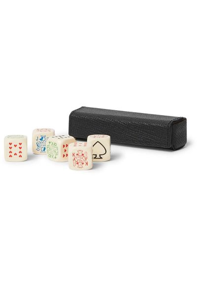 Panama Cross-Grain Leather Poker Dice Set from Smythson