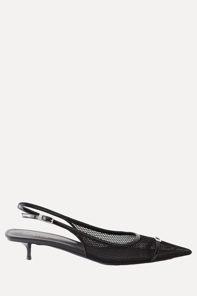 Oxalis 30 Leather-Trim Mesh Slingback Pumps from Saint Laurent