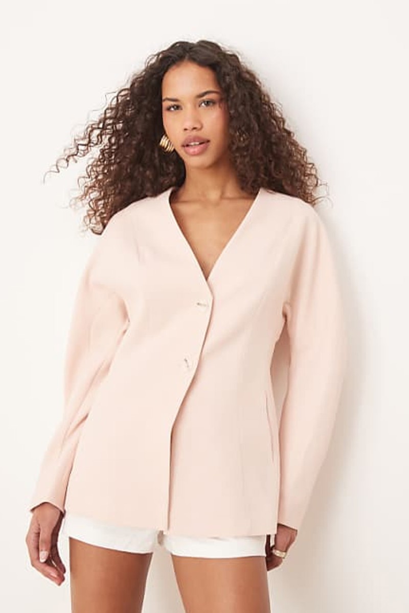 Tailored Linen Look Textured Nipped Waist Blazer from ASOS Design