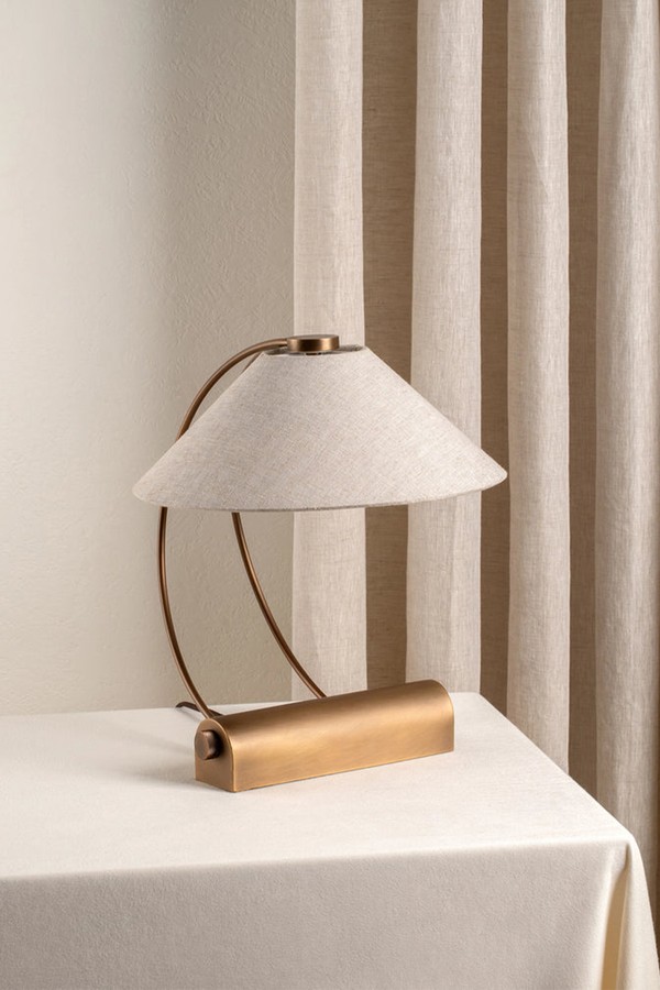 Deska Aged Brass & Linen Task Lamp from Lights & Lamps
