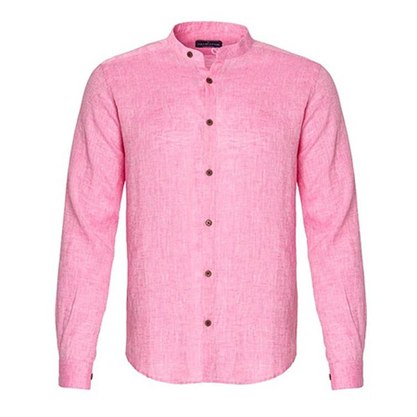 Linen Collarless Pink Shirt from Psamanthe Mykonos