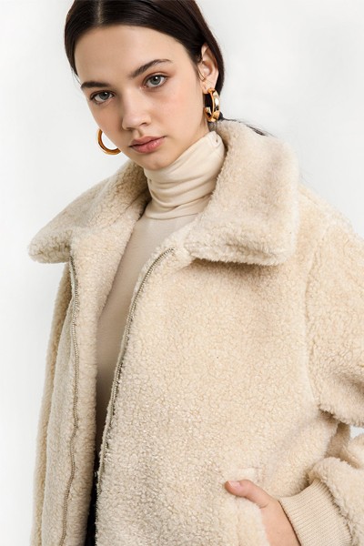 Beige Plush Pile Jacket from Pixie Market