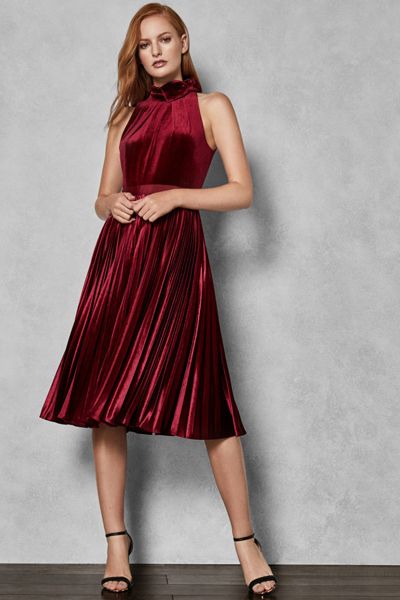 Pleated Velvet Midi Dress