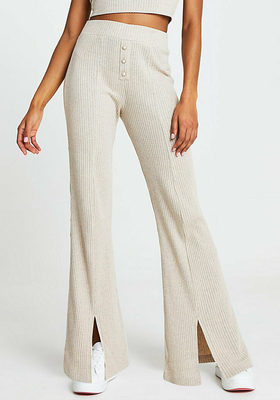 Button Front Ribbed Wide Leg Trousers from River Island