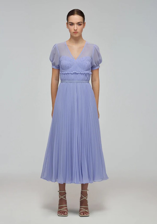 Lilac Chiffon Pleated Midi Dress