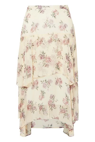 Alex Floral-Print Crinkled Silk-Chiffon Midi Skirt from LoveShackFancy