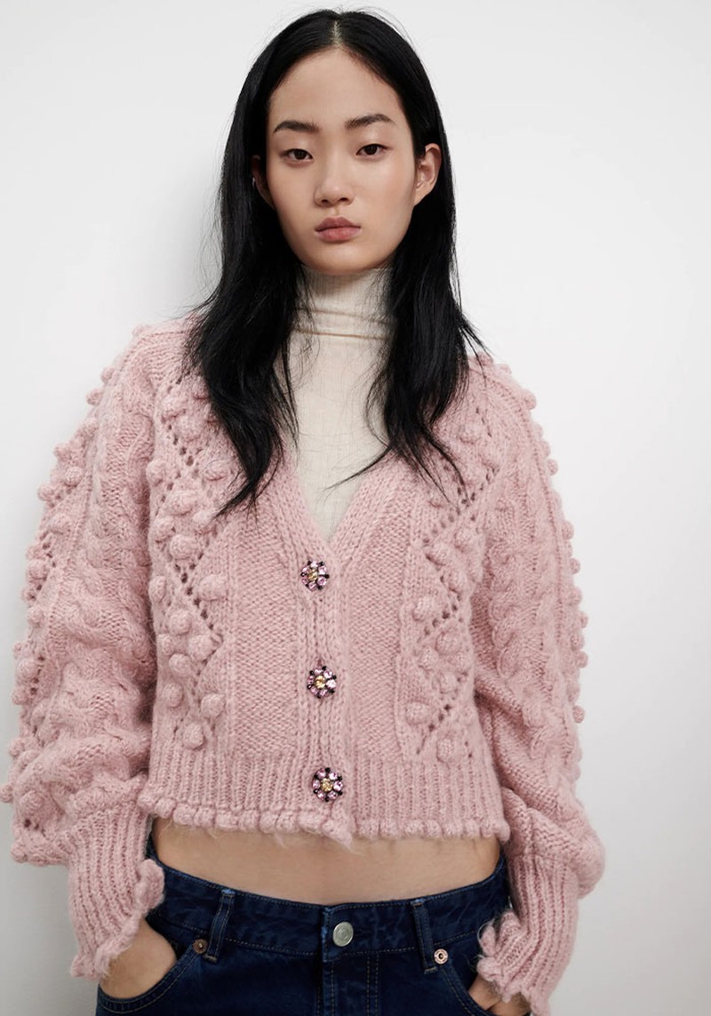 Cardigan With Rhinestone Gem Button  from Zara
