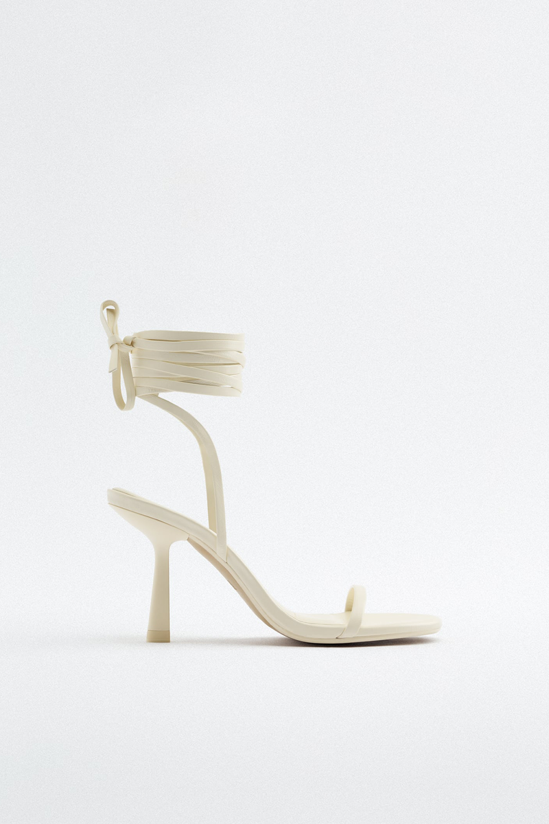 Leather Tie Mid-Heeled Sandals from Zara