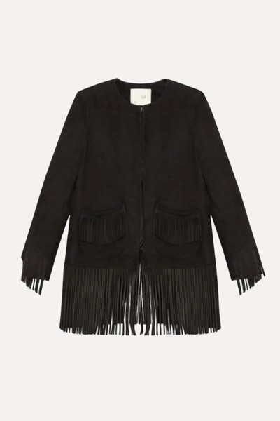 Black Suede Fringed Jacket from Maje