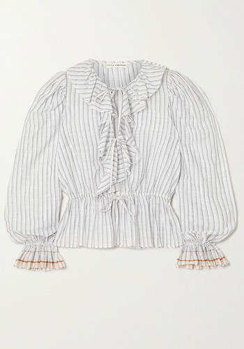 Ruffled Striped Cotton-Voile Blouse from Ulla Johnson