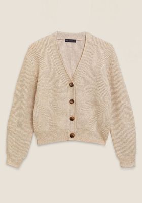 Textured Ribbed V-Neck Button Cardigan