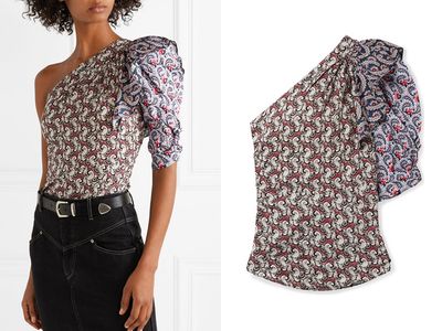 Lemony One-Shoulder Printed Cotton-Poplin Top from Isabel Marant Etoile