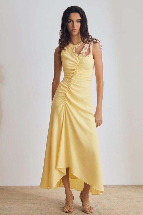 Elizabeth Atelier Embellished Shoulder Maxi Dress