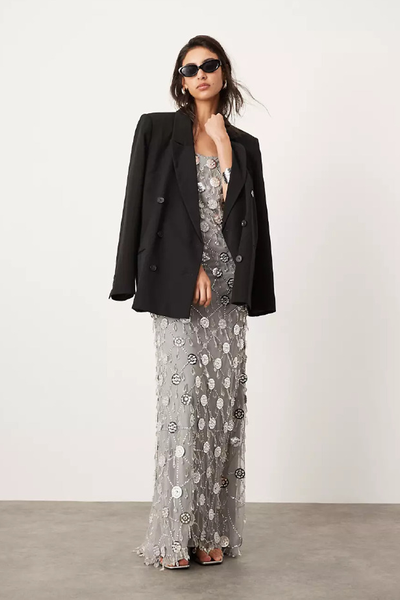 Embellished Sheer Flower Drop Jewel Maxi Dress With Low Back from ASOS