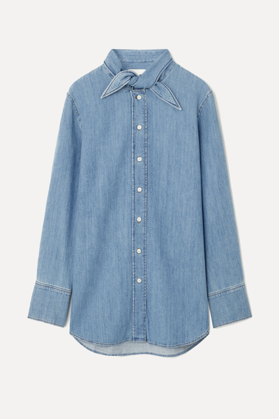 Tie-Neck Dagger-Collar Denim Shirt  from COS