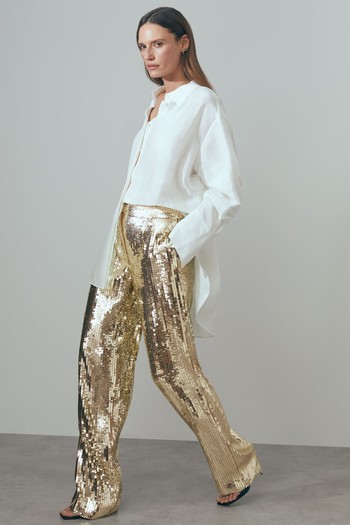 Celia Atelier Sequin Wide Leg Trousers, £285 | Reiss