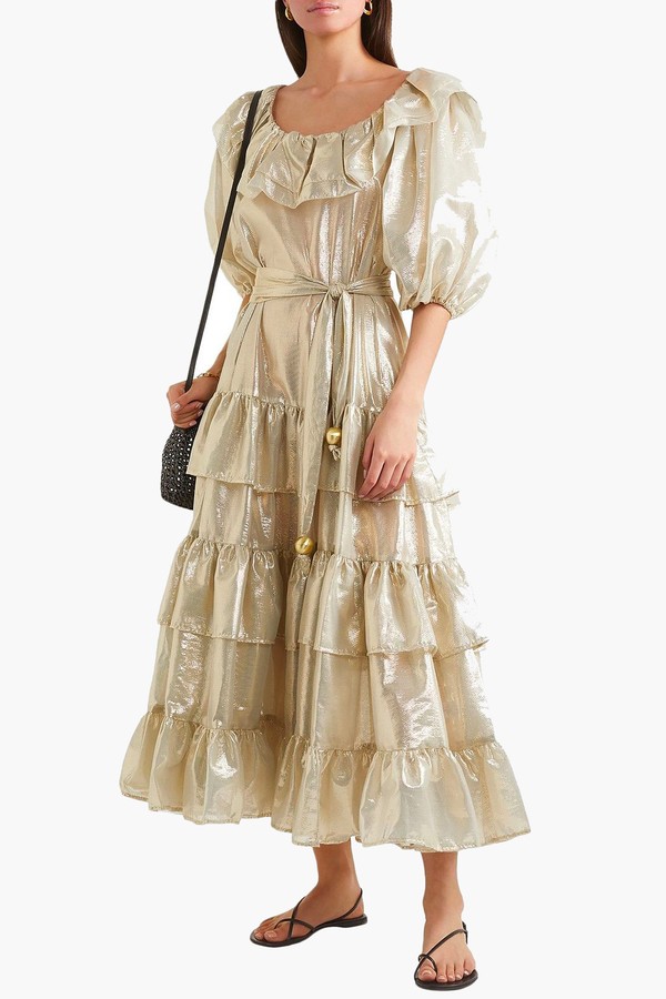 Eugenie Ruffled Tiered Metallic Cotton Blend Dress from Lisa Marie Fernandez