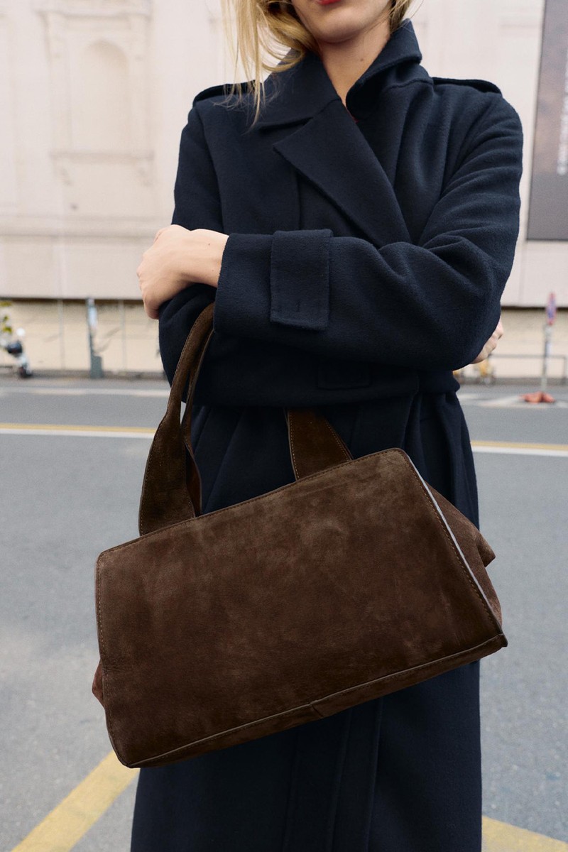 Double Handle Split Suede Leather Bag