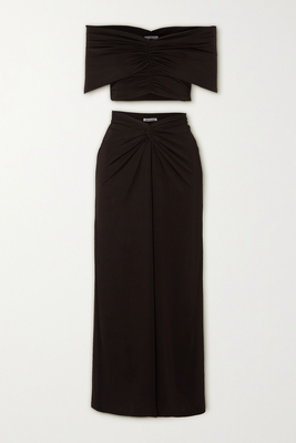 Atwood Ruched Stretch-Jersey Cropped Top & Maxi Skirt Set from Reformation
