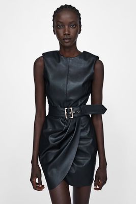Faux Leather Belted Dress from Zara
